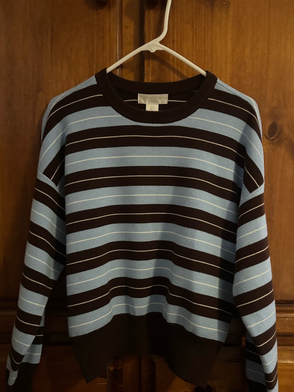 Women’s Striped Crewneck Sweater - Light Blue & Brown